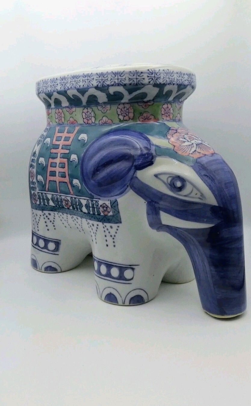 Vintage Chinoiserie Elephant Ceramic Plant Stand Garden Seat Planter Display Stool photo for sale