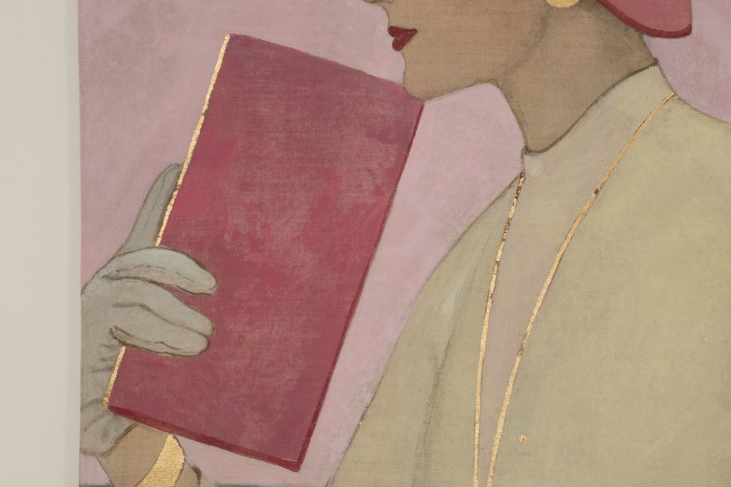 Painted Canvas Depicting A Woman From The 1950s. Contemporary Work. photo Art