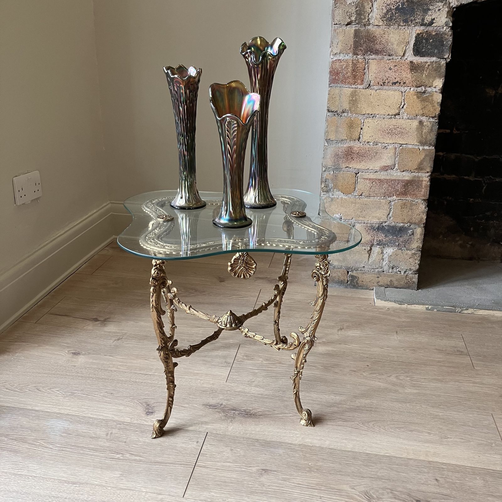 An Antique French Brass And Glass Side Table photo furniture