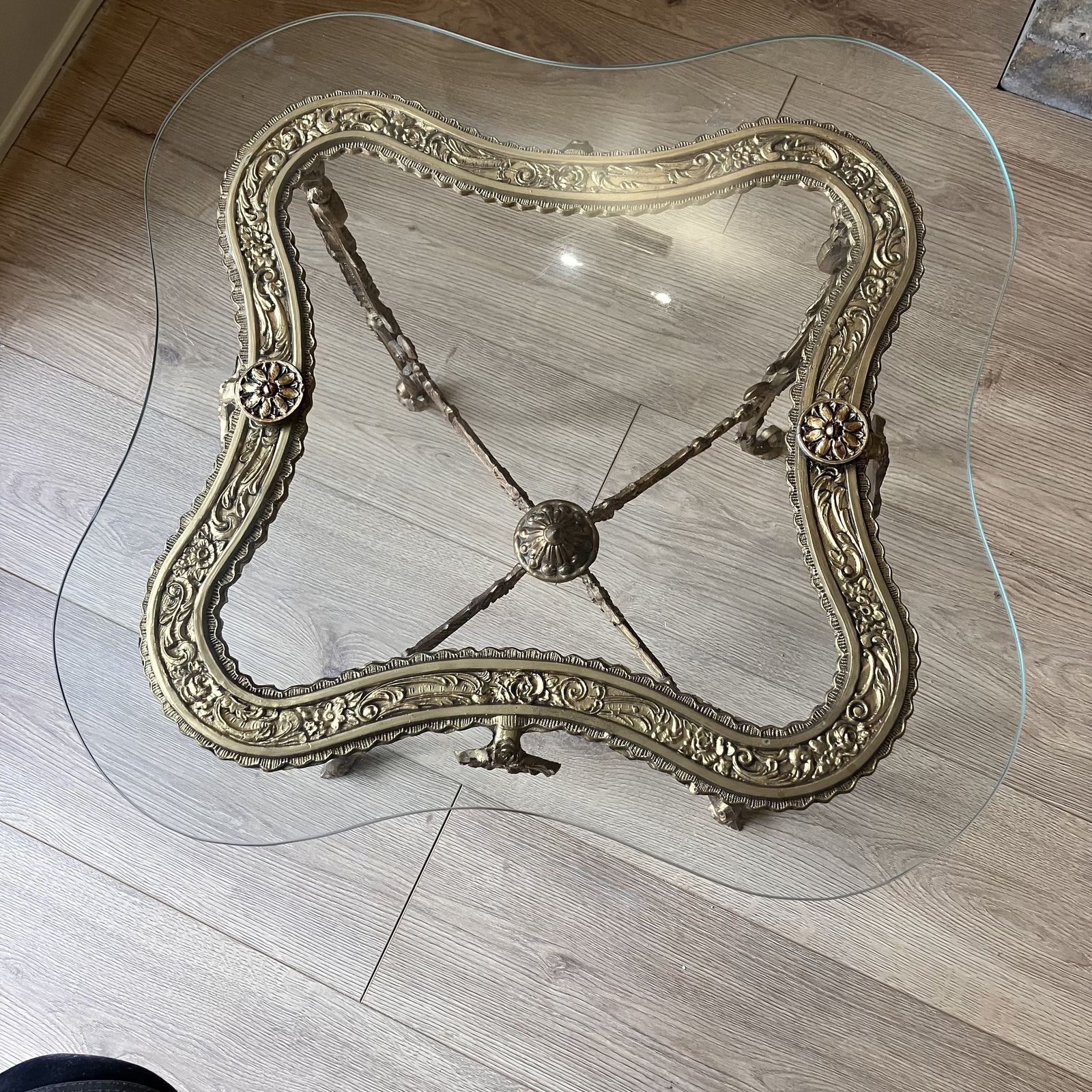 An Antique French Brass And Glass Side Table photo 295.0