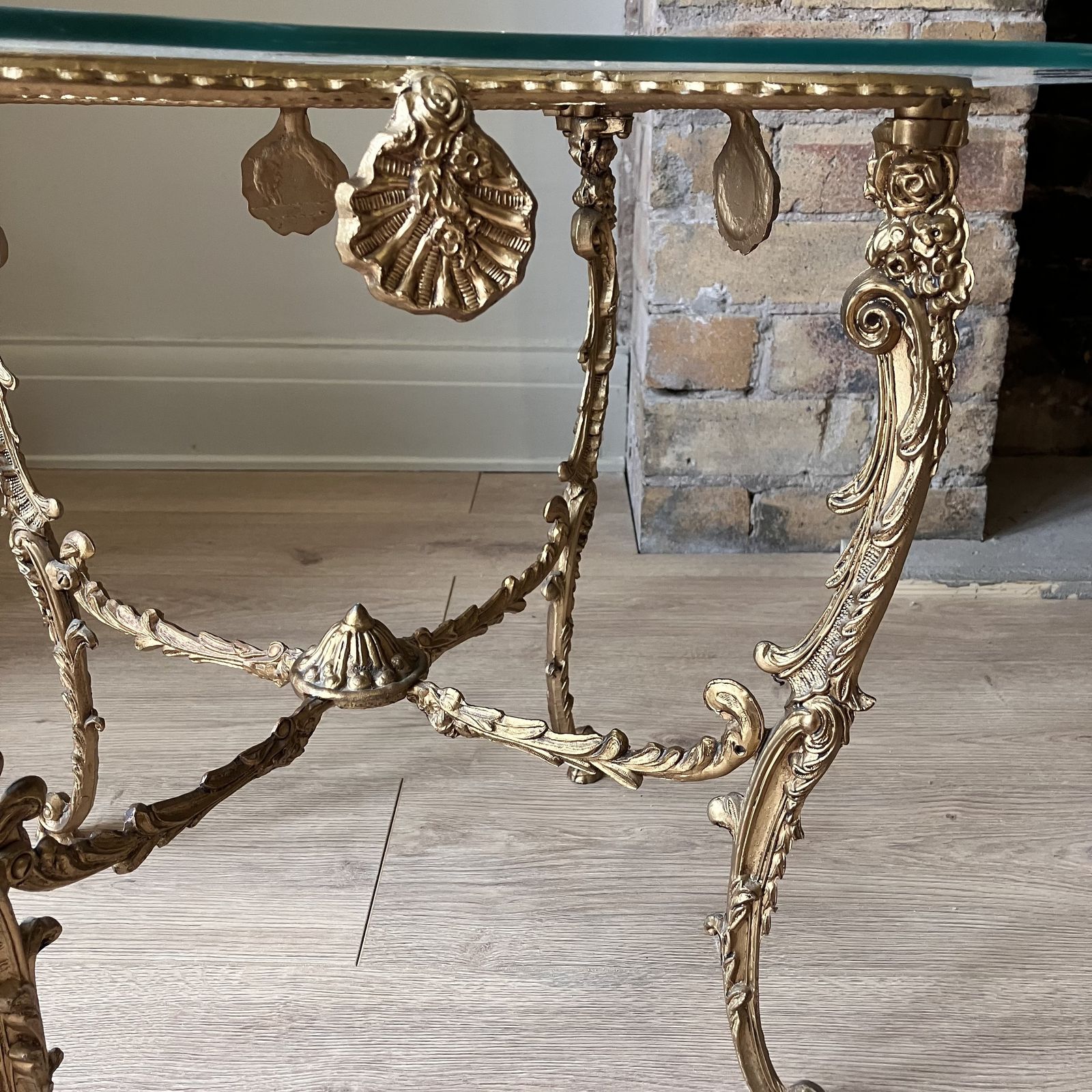 An Antique French Brass And Glass Side Table photo vinterior