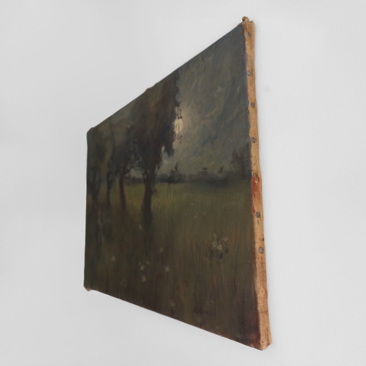 Italian Moonlight Landscape By Alberto Cecconi, Vintage Original Oil Painting photo vinterior