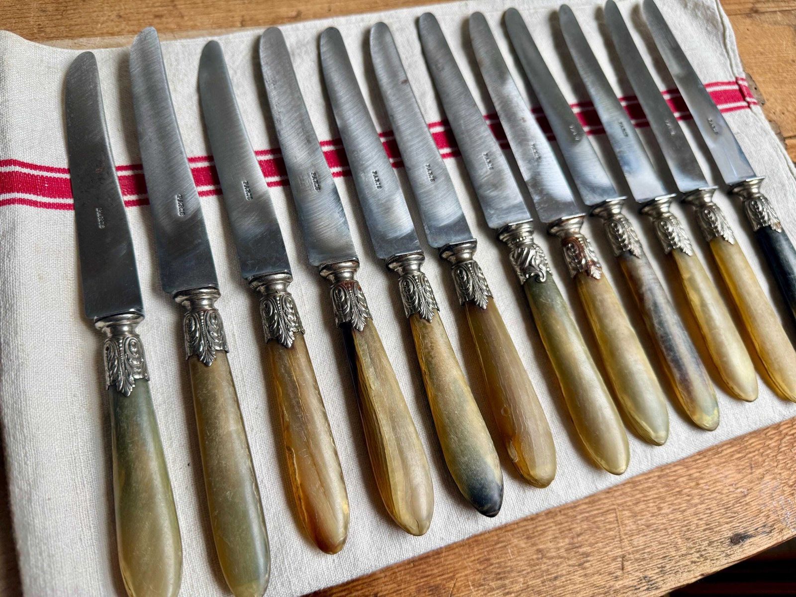 Set Of 12 French Table Knives Baroque Cutlery Flatwear Paris Steel Blades