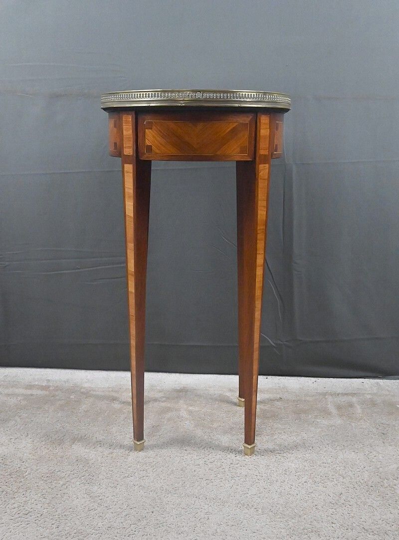 1410.0 Small Marquetry Side Table, Louis XVI Style – Early 20th Century photo