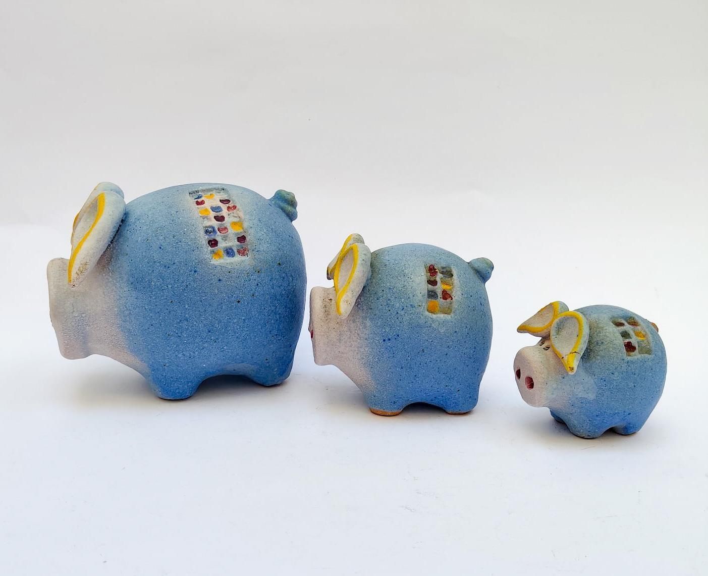Lot de 3 figurines en céramique Gli Etruschi représentant des cochons, par Ivo De Santis, ère Bitossi vintage photo Décoration