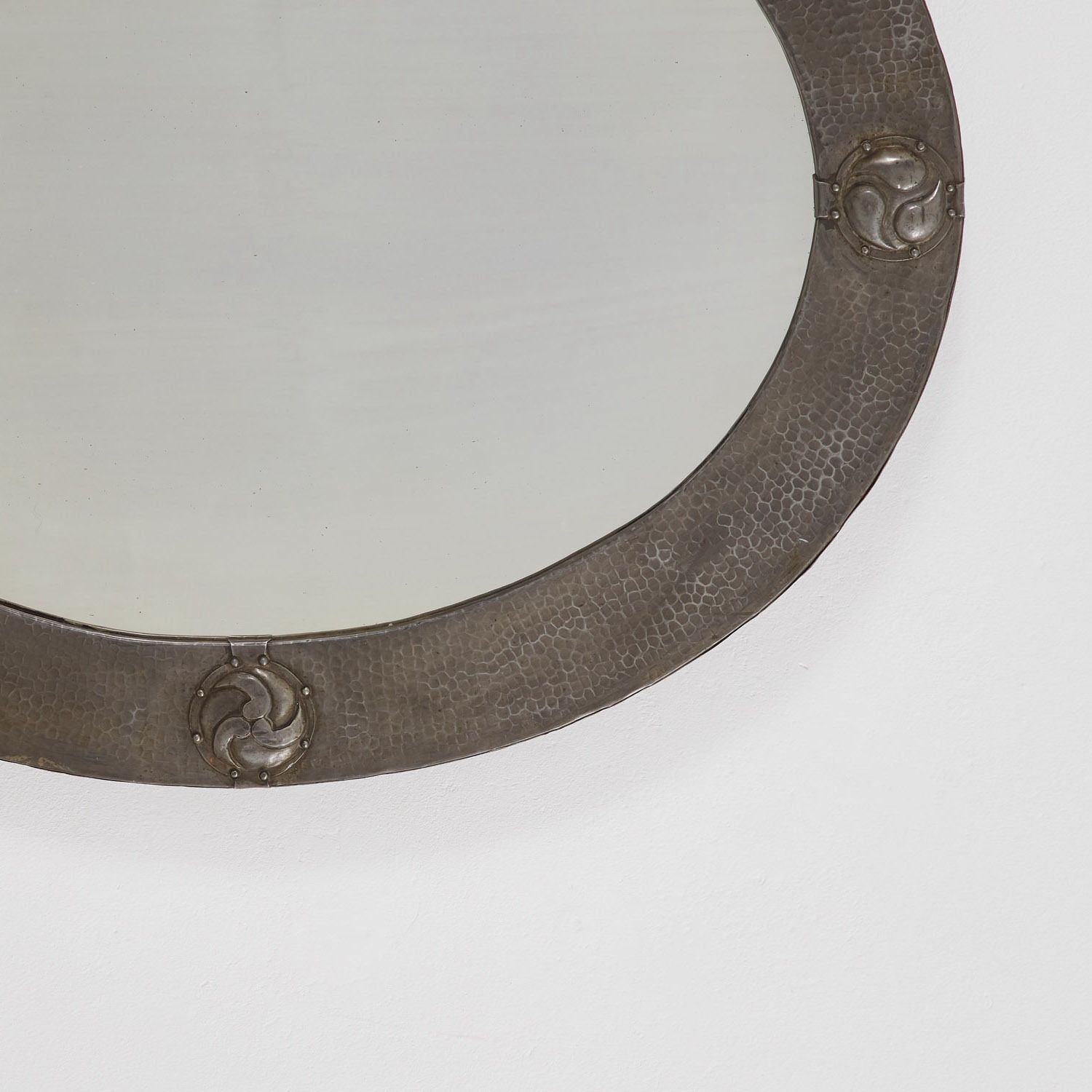 Arts & Crafts Oval Mirror In Hammered Pewter Liberty & Co. Uk, 1910s photo furniture