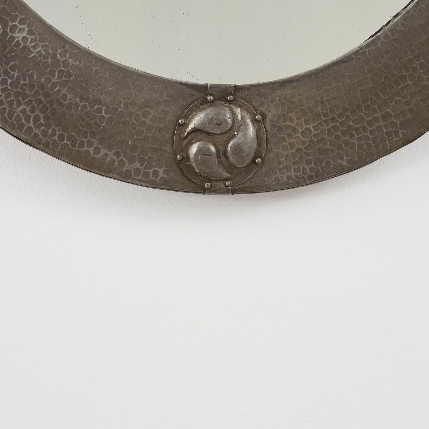 Arts & Crafts Oval Mirror In Hammered Pewter Liberty & Co. Uk, 1910s photo for sale