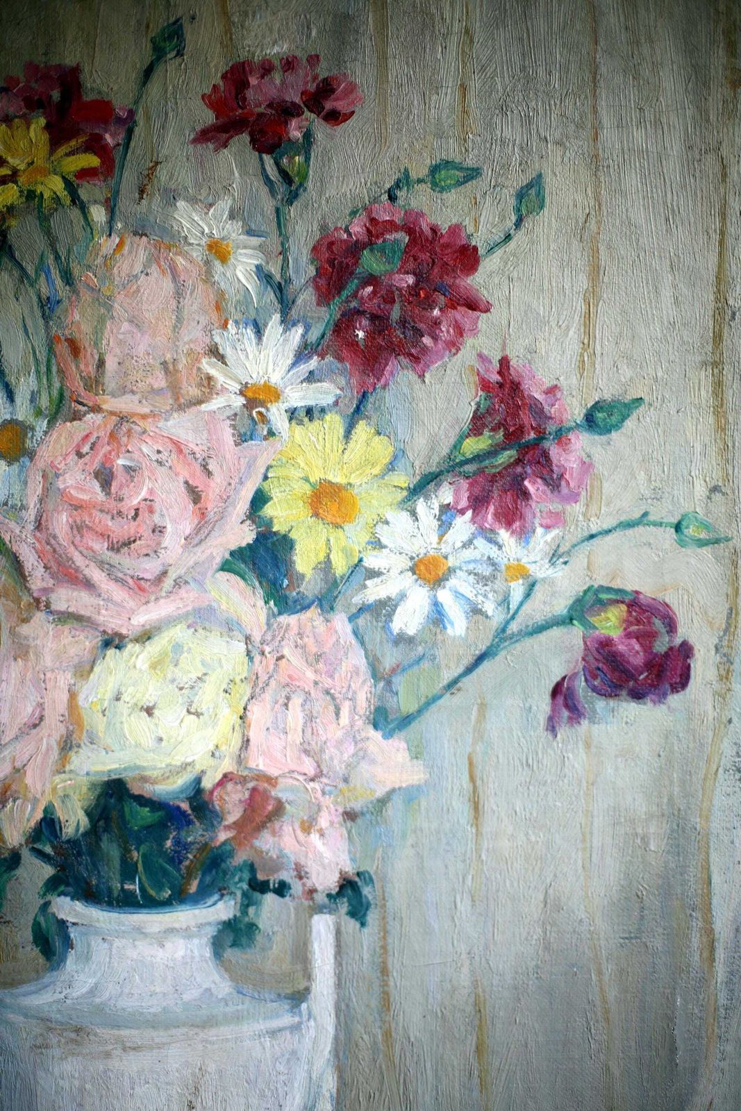 photo vintage French Floral Oil Painting Antique Canvas Art Flowers Large Still Life Claude Rene Martin