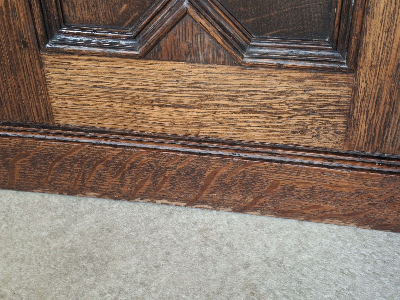 photo vinterior Large Antique Edwardian Jacobean Revival Oak Pedestal Desk Gallery Top