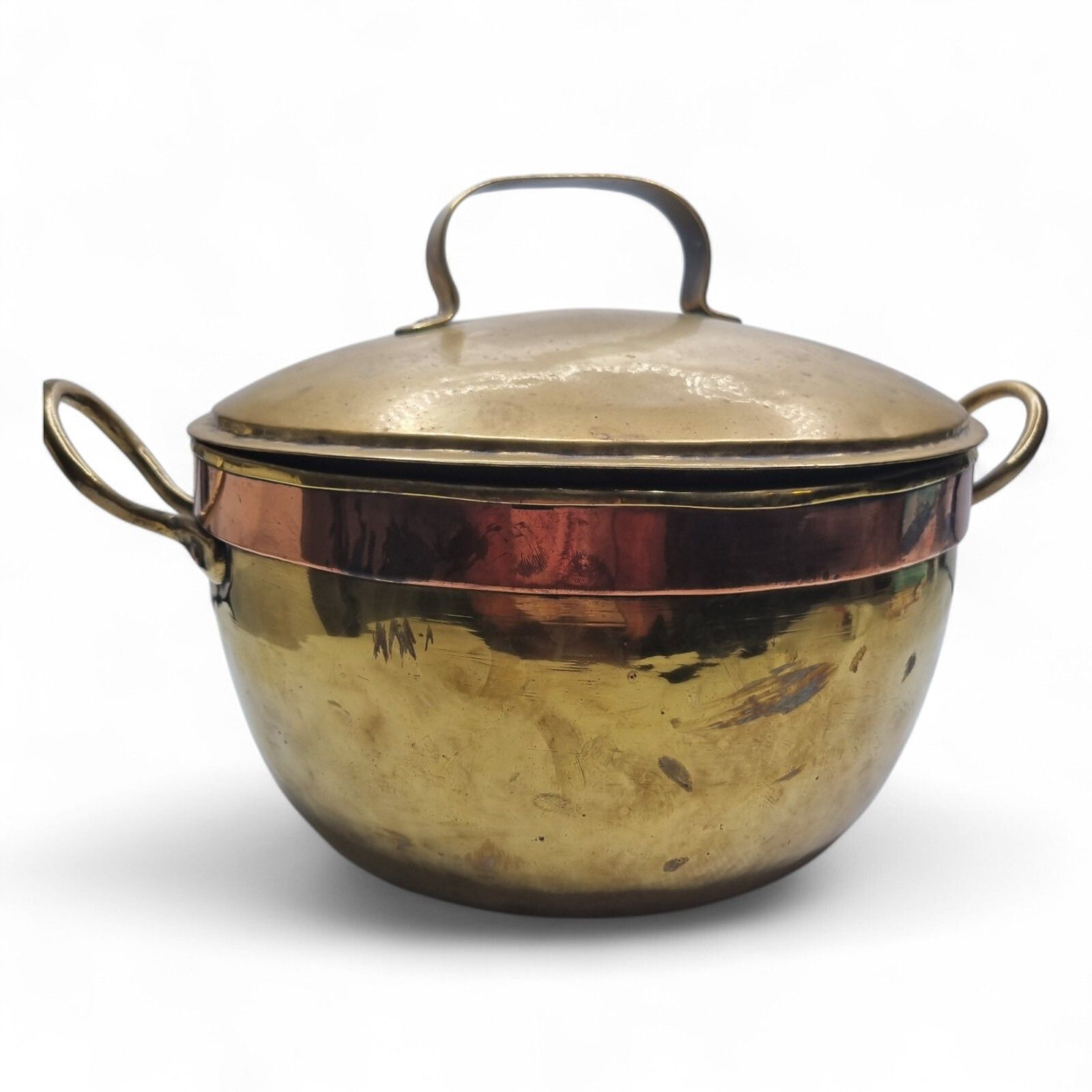 Antique Copper And Brass Cooking Pot Lidded Cauldron 19th Century Stock Pot photo 55.0