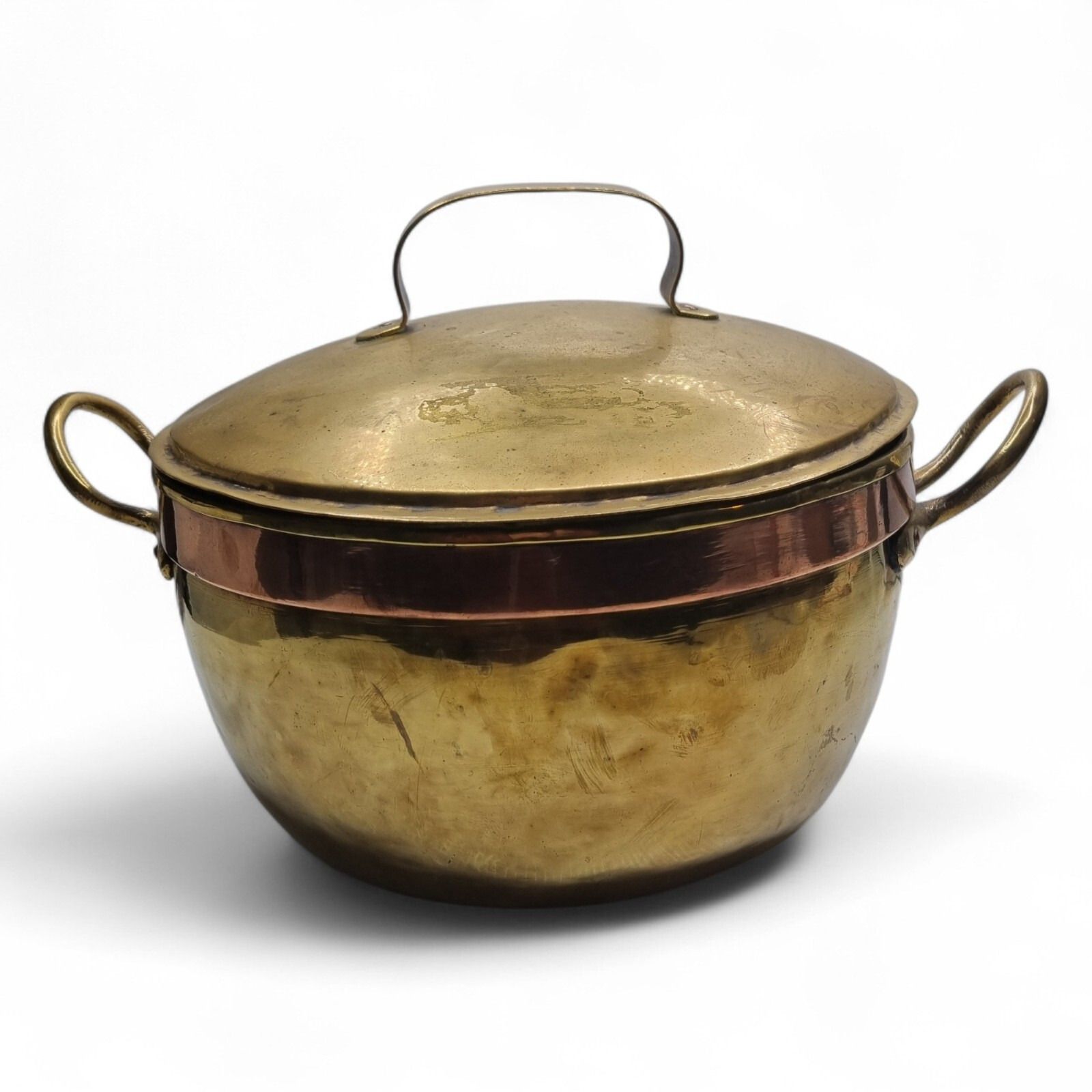 Antique Copper And Brass Cooking Pot Lidded Cauldron 19th Century Stock Pot photo vintage