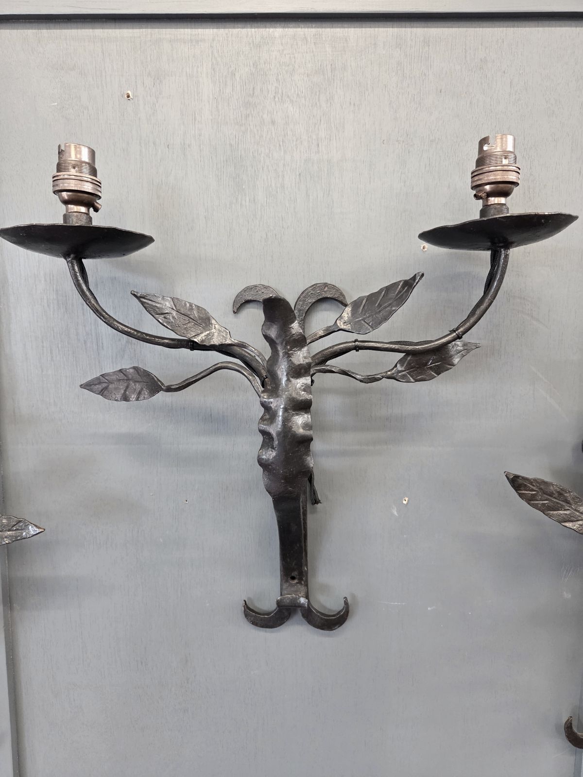 Trio Of Early 20th Century Arts & Crafts Style Wrought Iron Wall Sconces photo Lighting