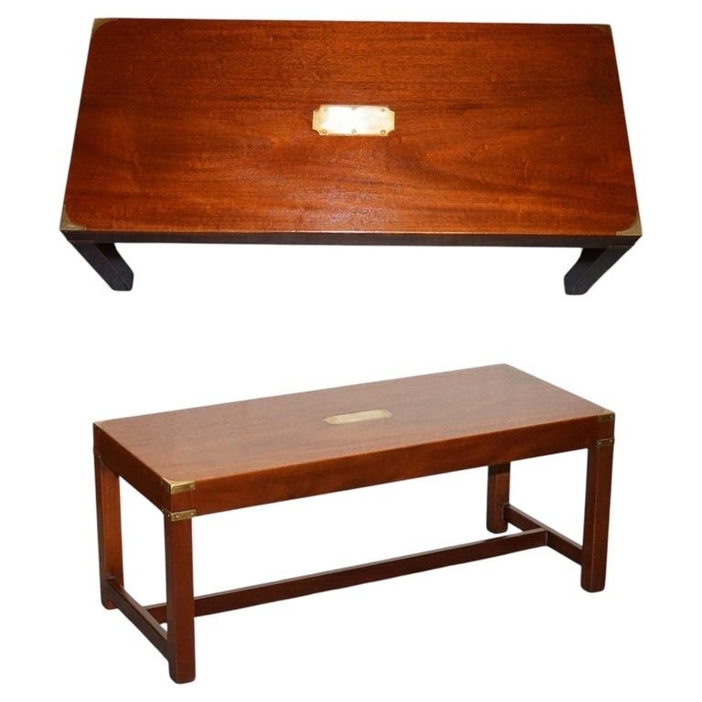 Restored Vintage Harrods London Reh Kennedy Military Campaign Coffee Table