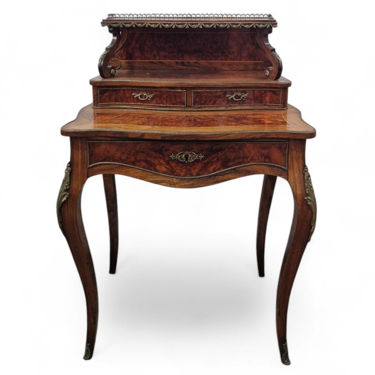 French Louis XV Revival Bonheur Du Jour Writing Desk Marquetry Antique Bureau photo for sale