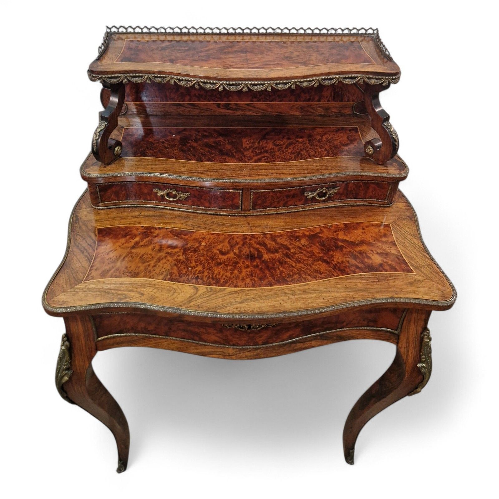 French Louis XV Revival Bonheur Du Jour Writing Desk Marquetry Antique Bureau photo vinterior