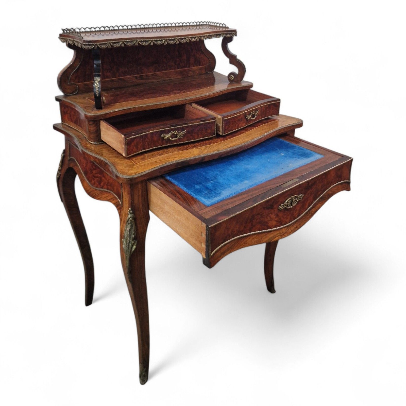 495.0 French Louis XV Revival Bonheur Du Jour Writing Desk Marquetry Antique Bureau photo