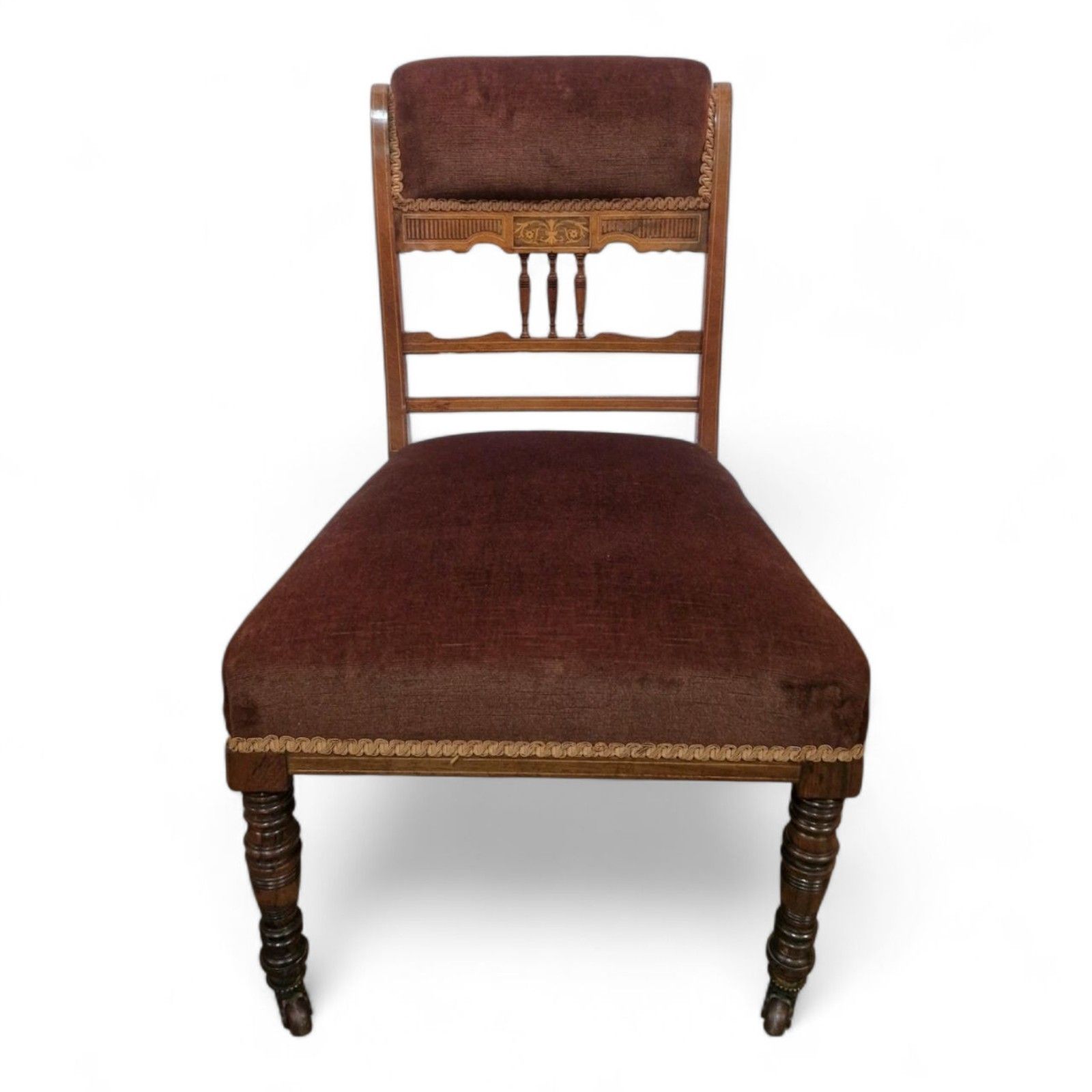Victorian Mahogany Inlaid Slipper Chair Nursing Bedroom Seat Antique Carved photo Furniture