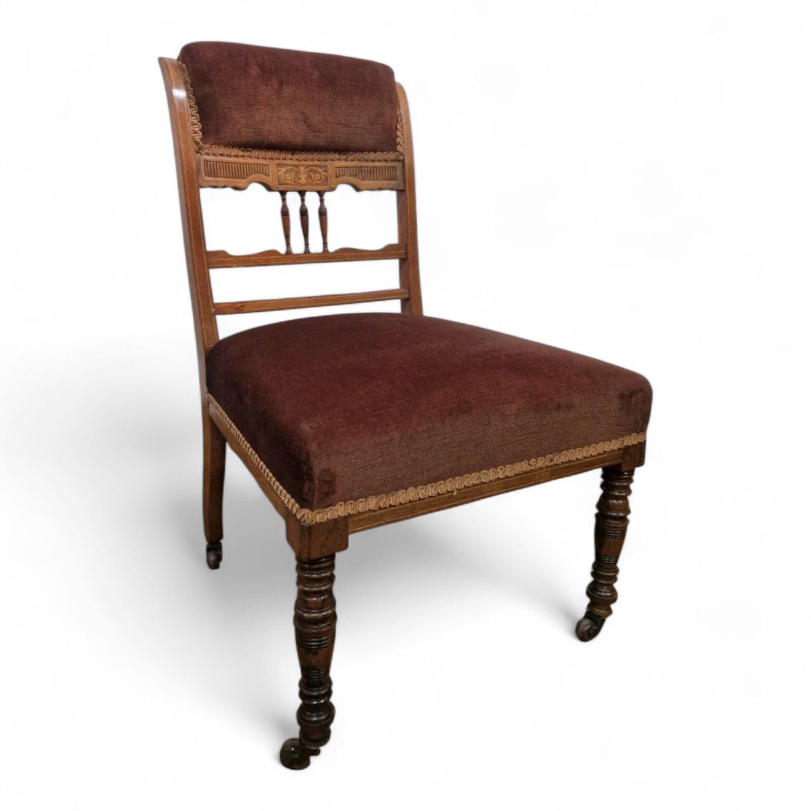 Victorian Mahogany Inlaid Slipper Chair Nursing Bedroom Seat Antique Carved photo 60.0