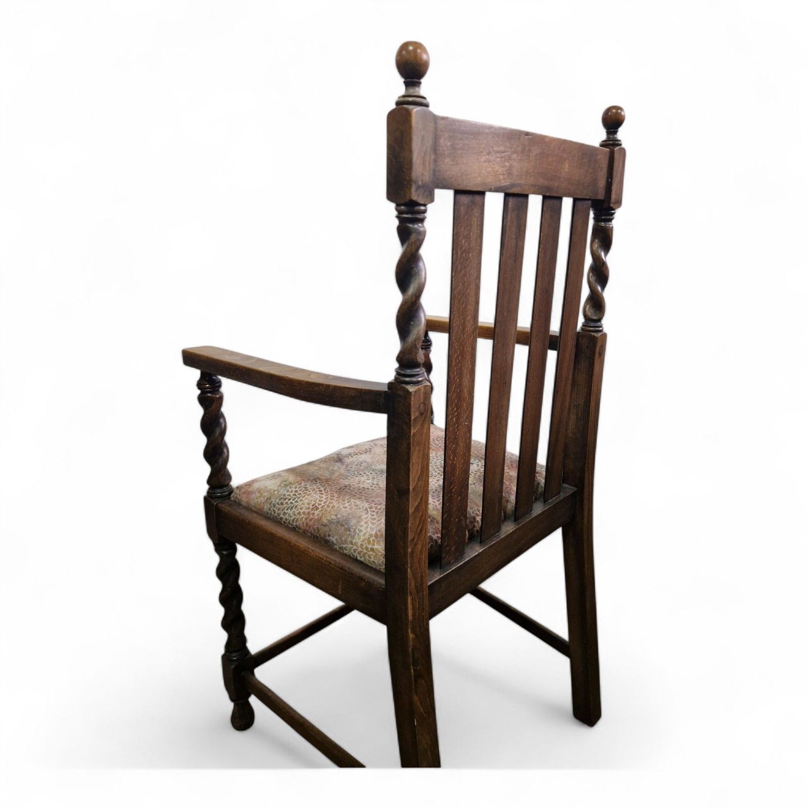 Antique Oak Barley Twist Carver Chair Farmhouse Armchair Spiral Turned Chair photo vinterior