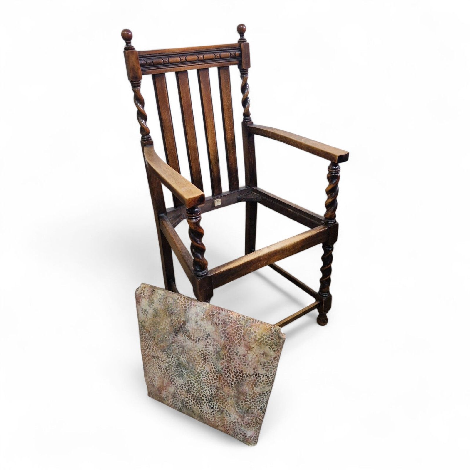 95.0 Antique Oak Barley Twist Carver Chair Farmhouse Armchair Spiral Turned Chair photo