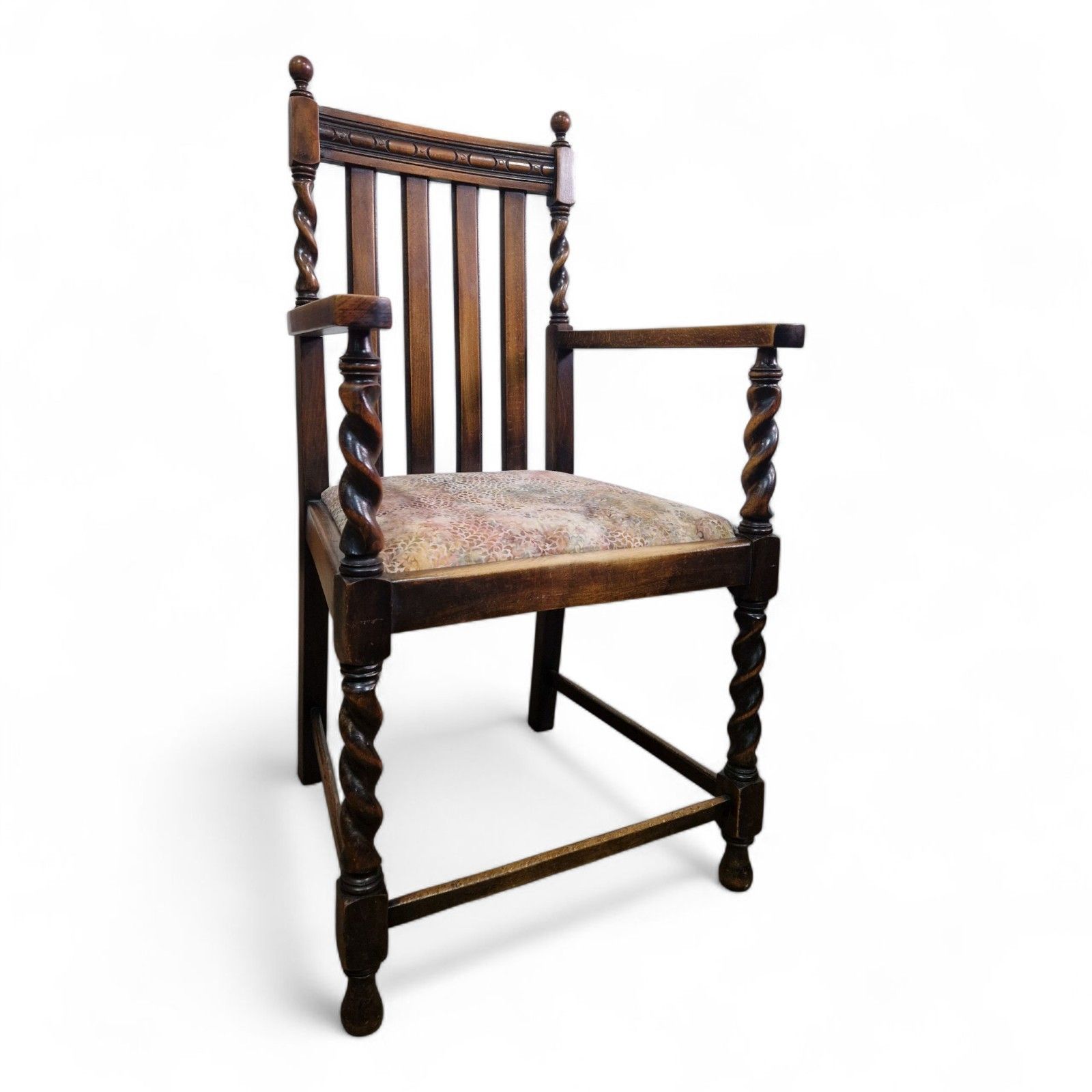 photo buy Antique Oak Barley Twist Carver Chair Farmhouse Armchair Spiral Turned Chair