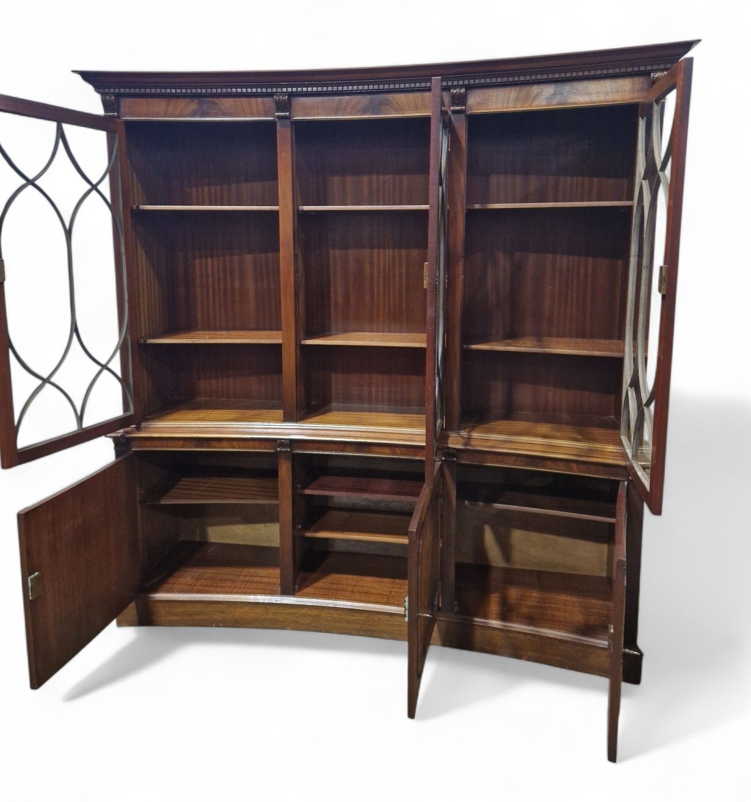 Reprodux Mahogany Concave Display Cabinet Astragal Glazed Bookcase 6 Door photo vinterior