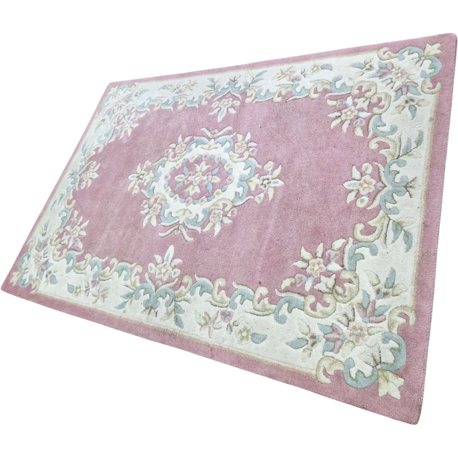 Vintage Chinese Floral Rug Pink Thick Pile Traditional Carpet 180x120cm photo Textiles