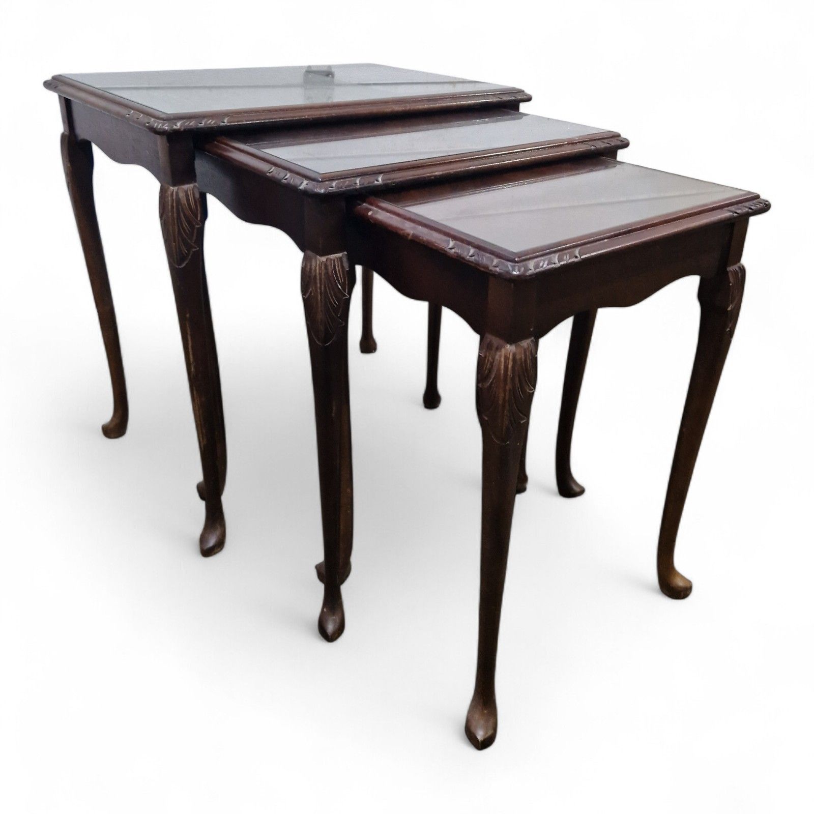 Carved Mahogany Nest Of 3 Tables Cabriole Leg Side Lamp Occasional Tables photo furniture