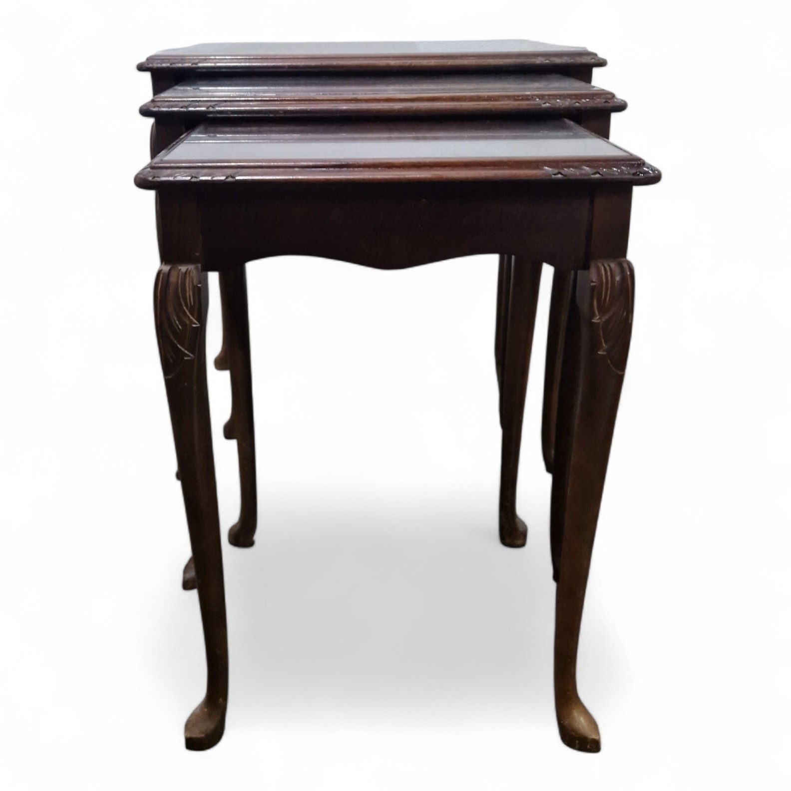 Carved Mahogany Nest Of 3 Tables Cabriole Leg Side Lamp Occasional Tables photo 75.0