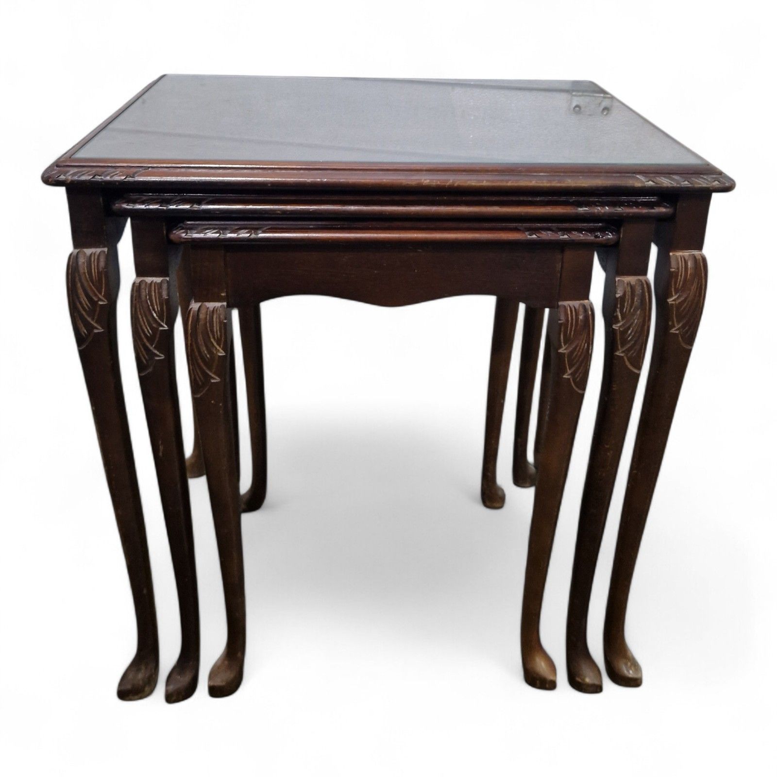 Carved Mahogany Nest Of 3 Tables Cabriole Leg Side Lamp Occasional Tables photo buy