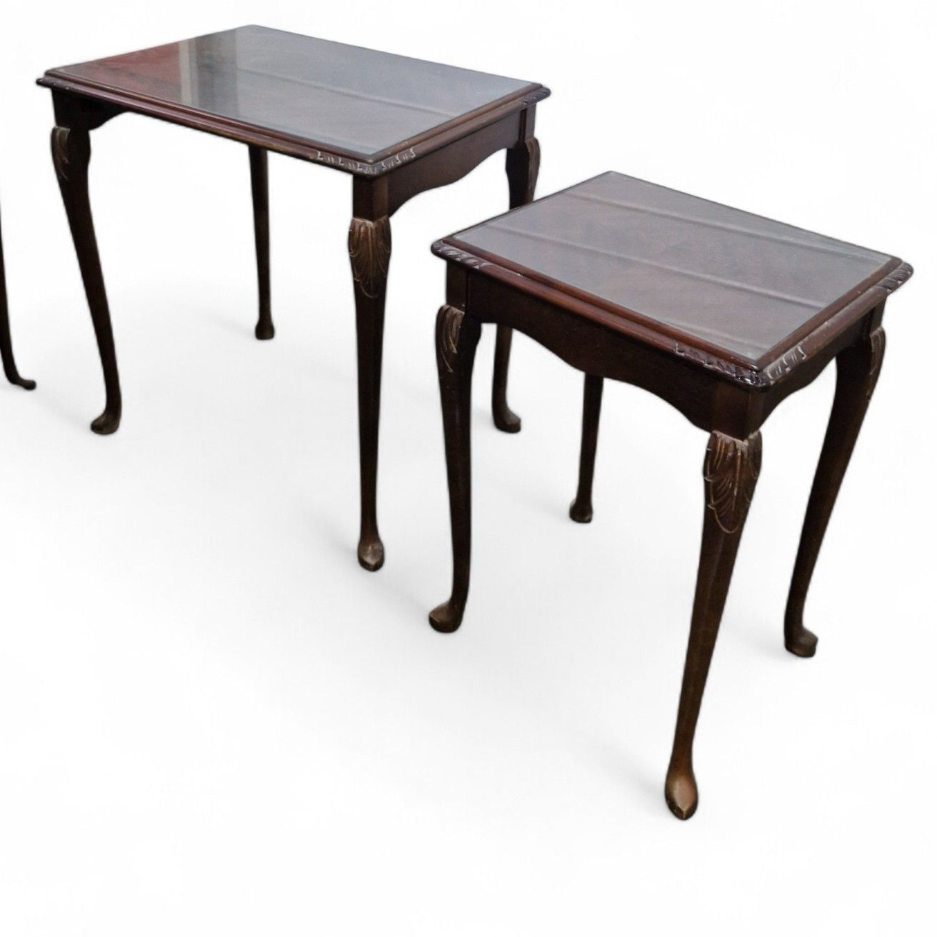 photo buy Carved Mahogany Nest Of 3 Tables Cabriole Leg Side Lamp Occasional Tables