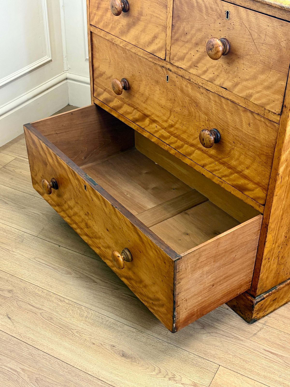 895.0 Antique Heal & Son Bleached Satin Birch Chest Of Drawers. photo