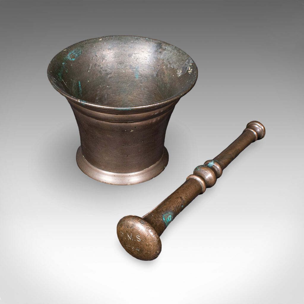 Antique Chemist's Counter Mortar & Pestle, English, Bronze, Apothecary, Georgian. photo furniture