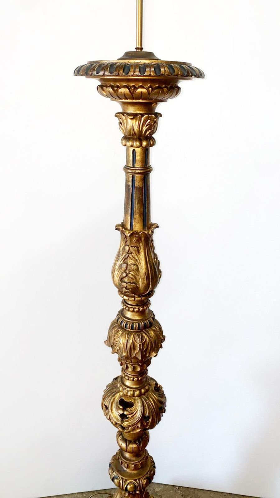 Pair Florentine Lamps Floor Light Carved Giltwood Baroque. photo buy