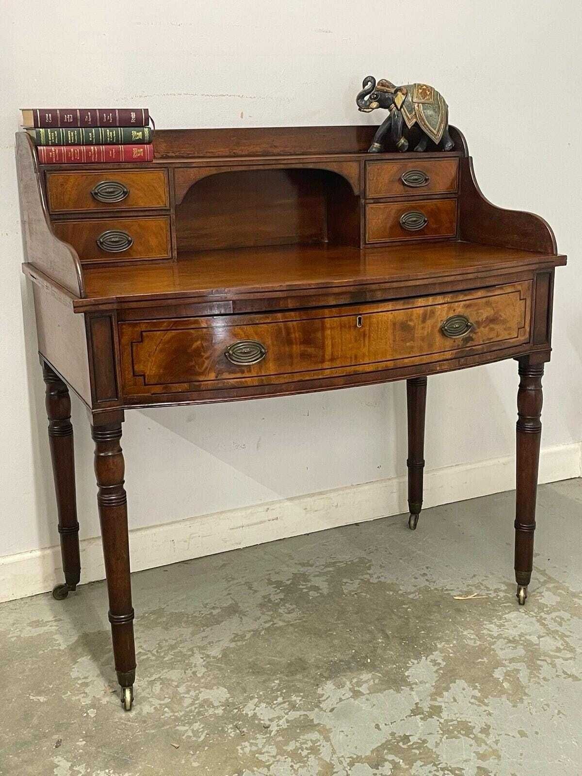 Antique Writing Desk With Raised Back & Drawers Desk On Castors. photo Furniture