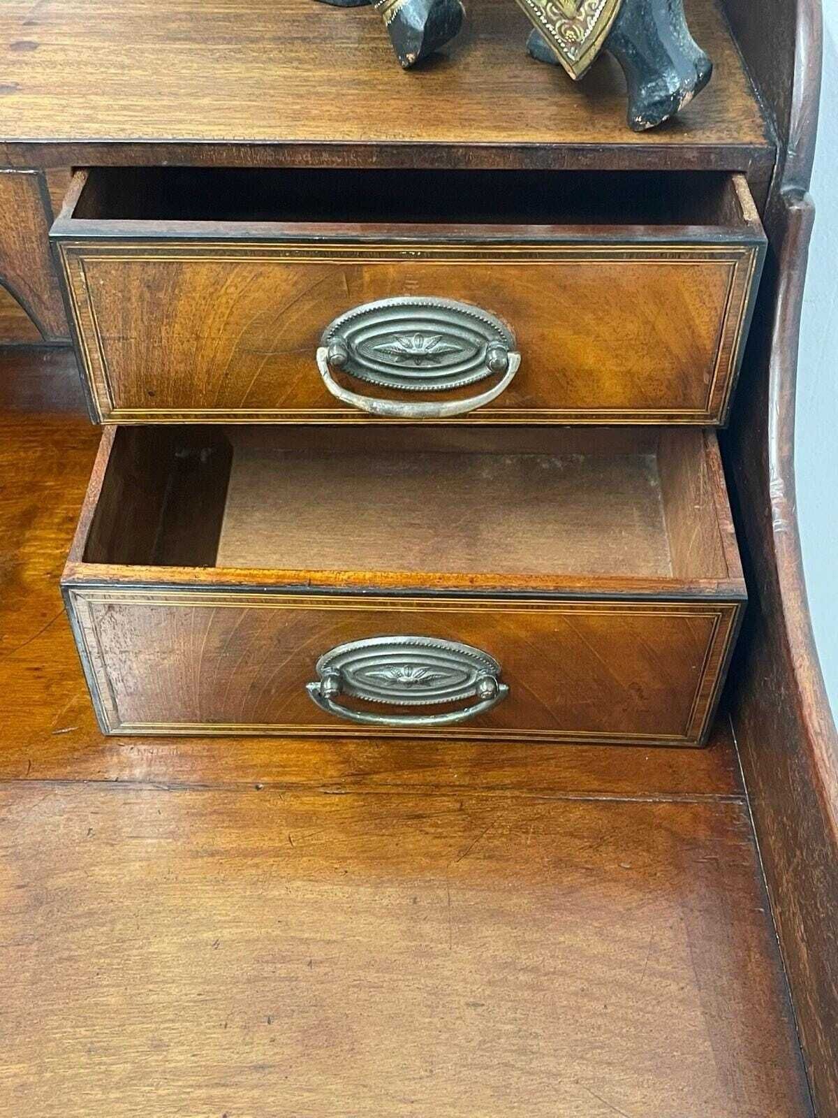 photo for sale Antique Writing Desk With Raised Back & Drawers Desk On Castors.