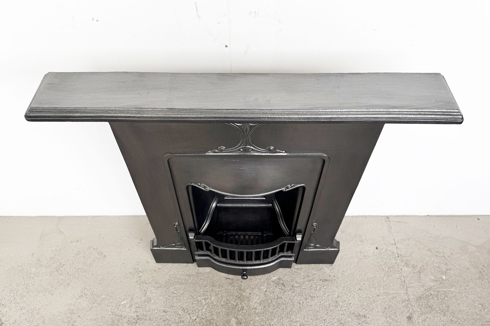 photo for sale Antique Edwardian Art Nouveau Cast Iron Bedroom Fireplace