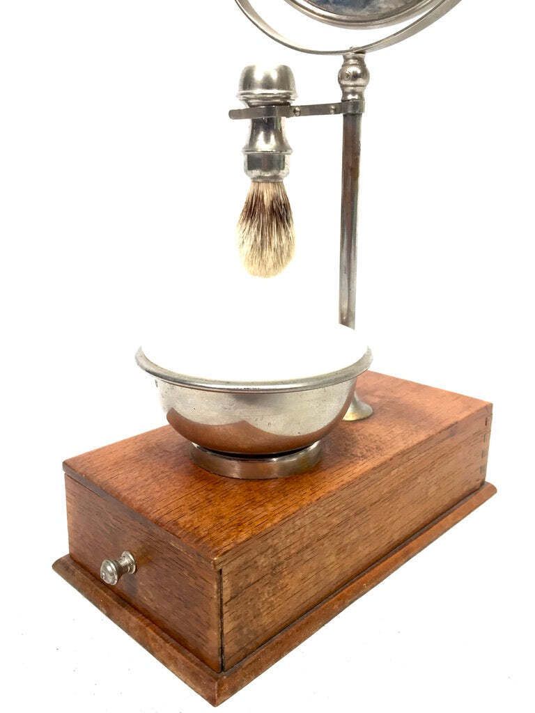 Antique Edwardian Gentleman's Shaving Stand Mirror / Brush &Amp; Shaving Bowl C.1910 photo 189.0