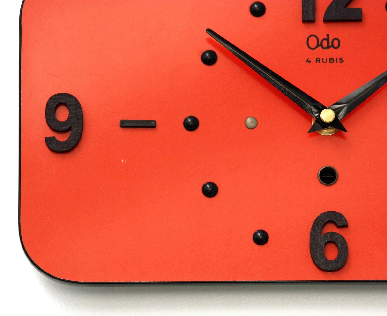 Vintage French Wall Clock   30cm Odo Mid Century Style Wooden Red Formica French Retro Wooden 1950s Atomic Gift Off The Wall Clocks photo Home Decor