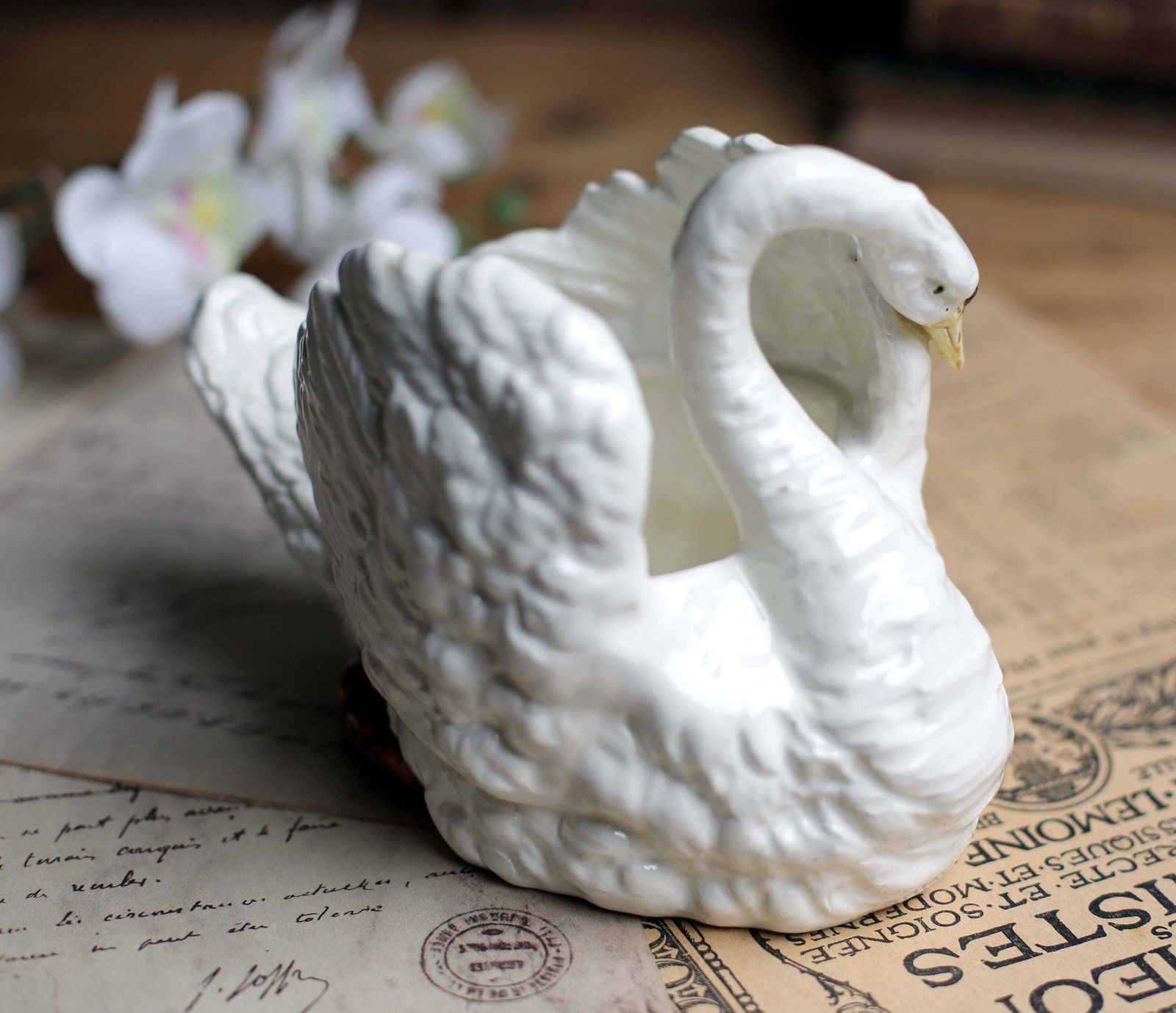 Antique French Majolica Swan Trinket Pot Massier Fils Vallauris photo vintage