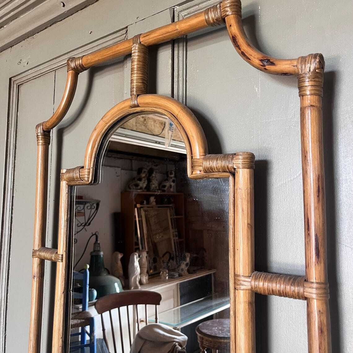 photo furniture A Pair Of Large Vintage Bamboo Framed Wall Mirrors