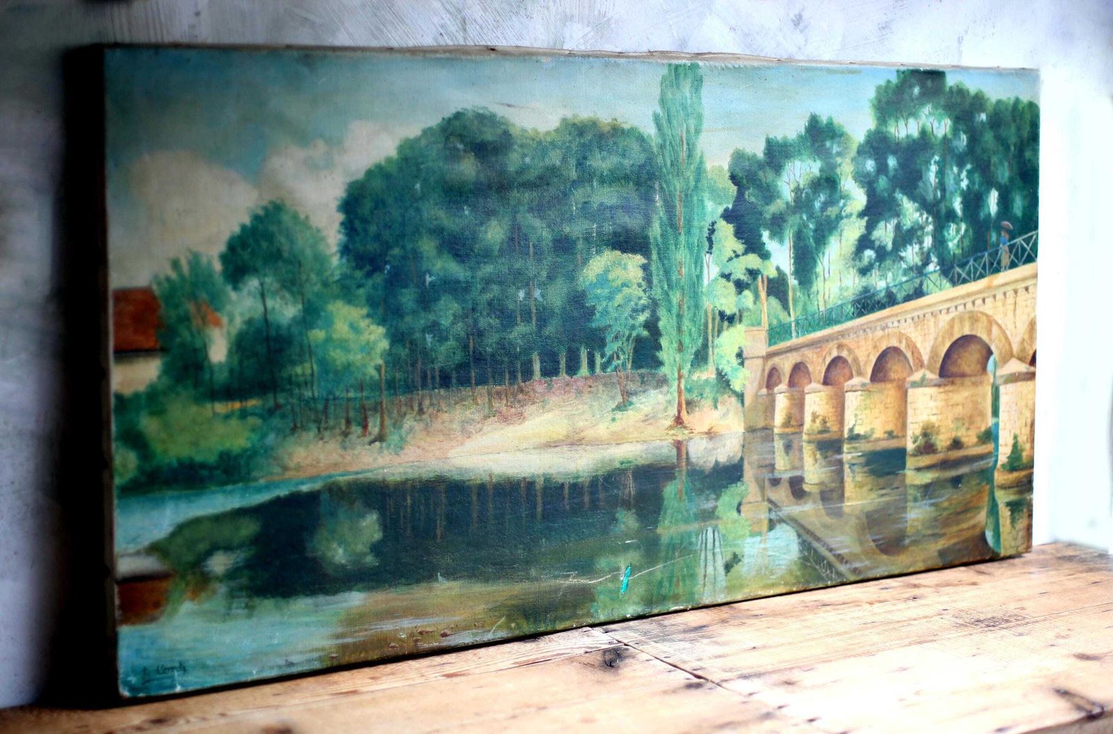 Large Original Oil Painting French Landscape Vintage Canvas Art Signed L Compte