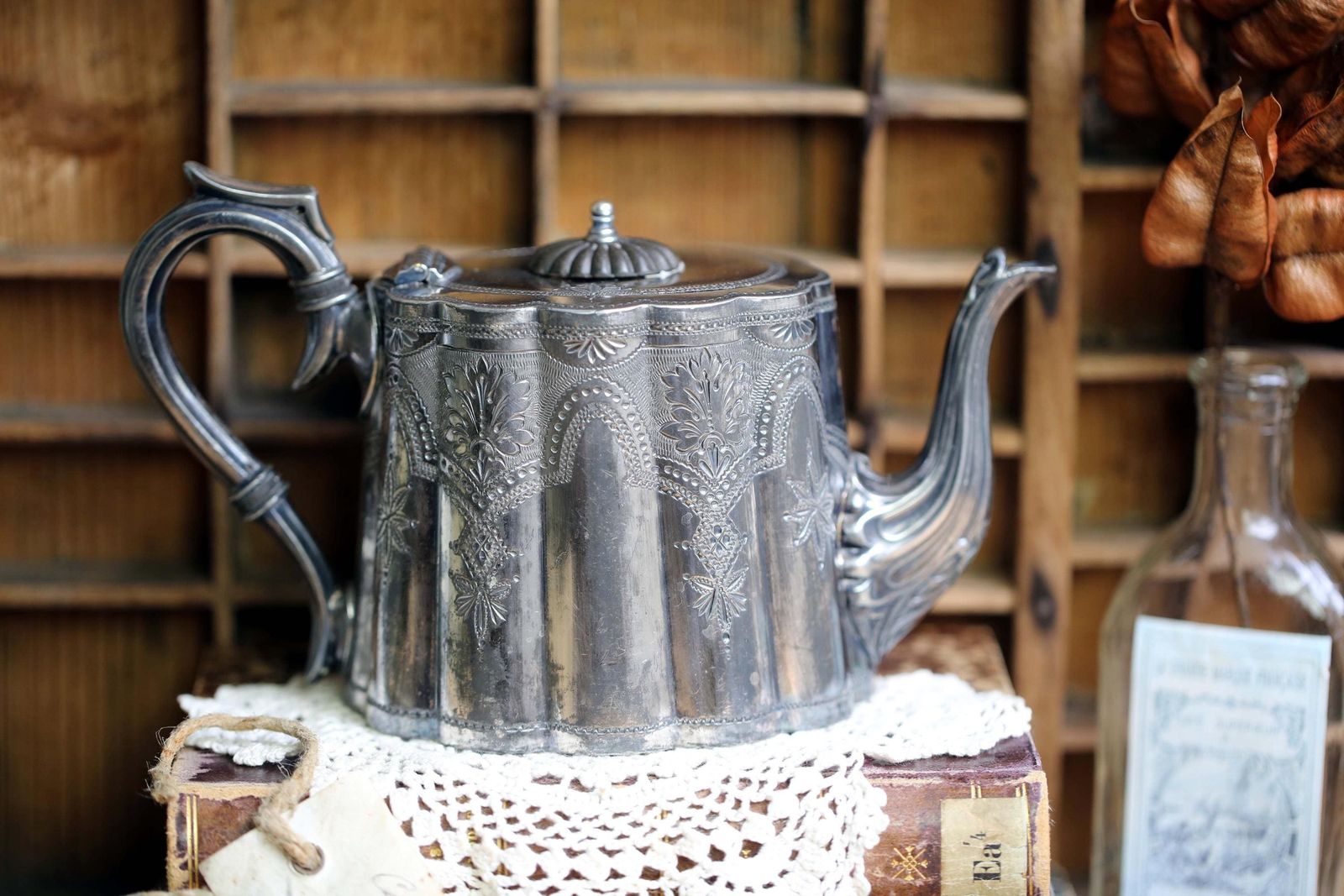 Small Antique Aesthetic Era Teapot Engraved Ornate Silver Plate Tea Pot Aesthetic Movement photo 136.0