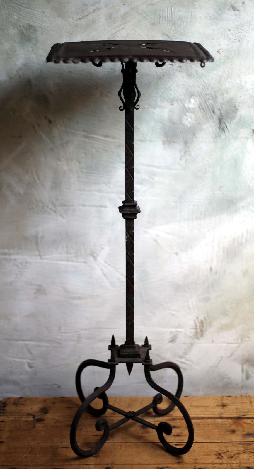 photo for sale Antique French Wrought Iron Podium Neo Gothic Plant Stand