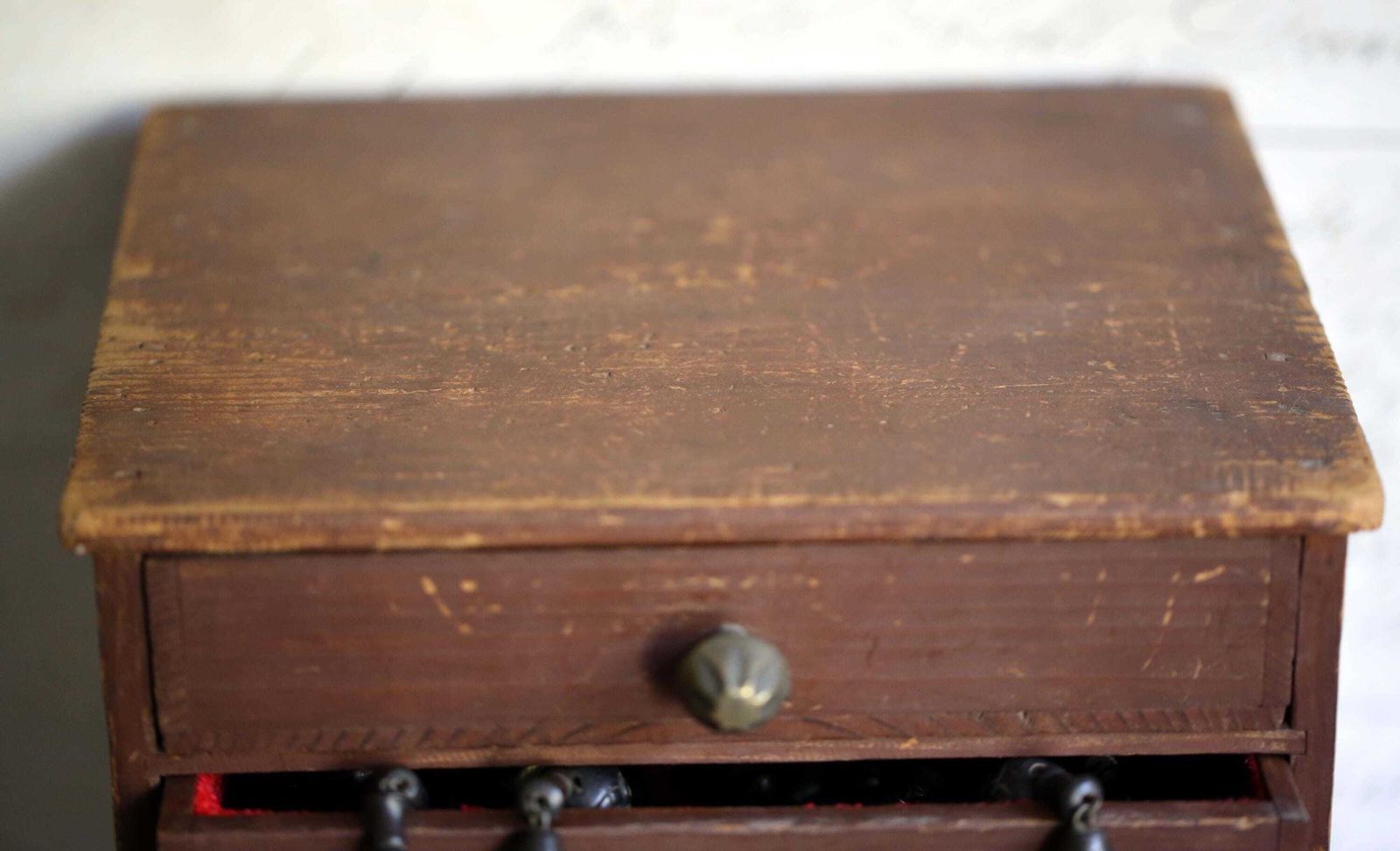 Antique Watchmakers Drawers Distressed Wooden Storage Chest Miniature Furniture photo vintage