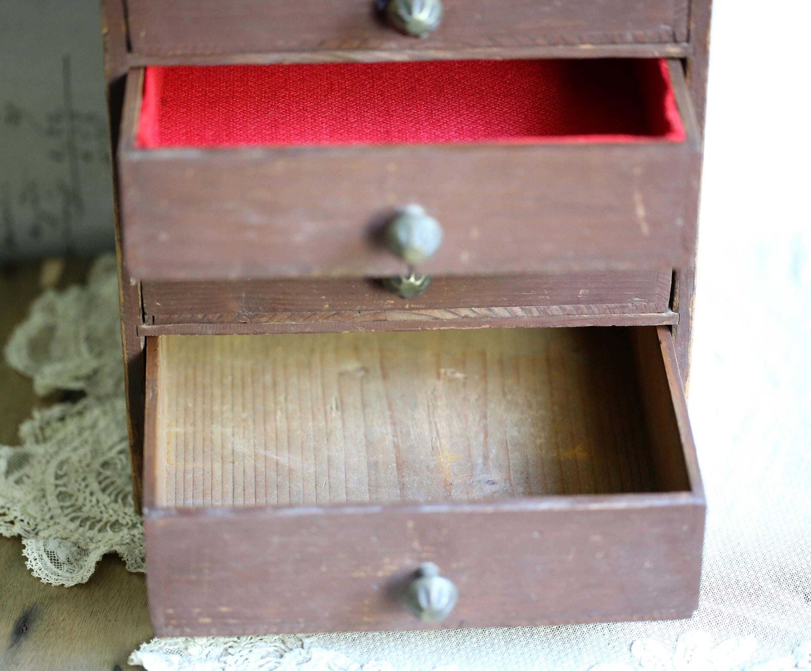 photo furniture Antique Watchmakers Drawers Distressed Wooden Storage Chest Miniature Furniture