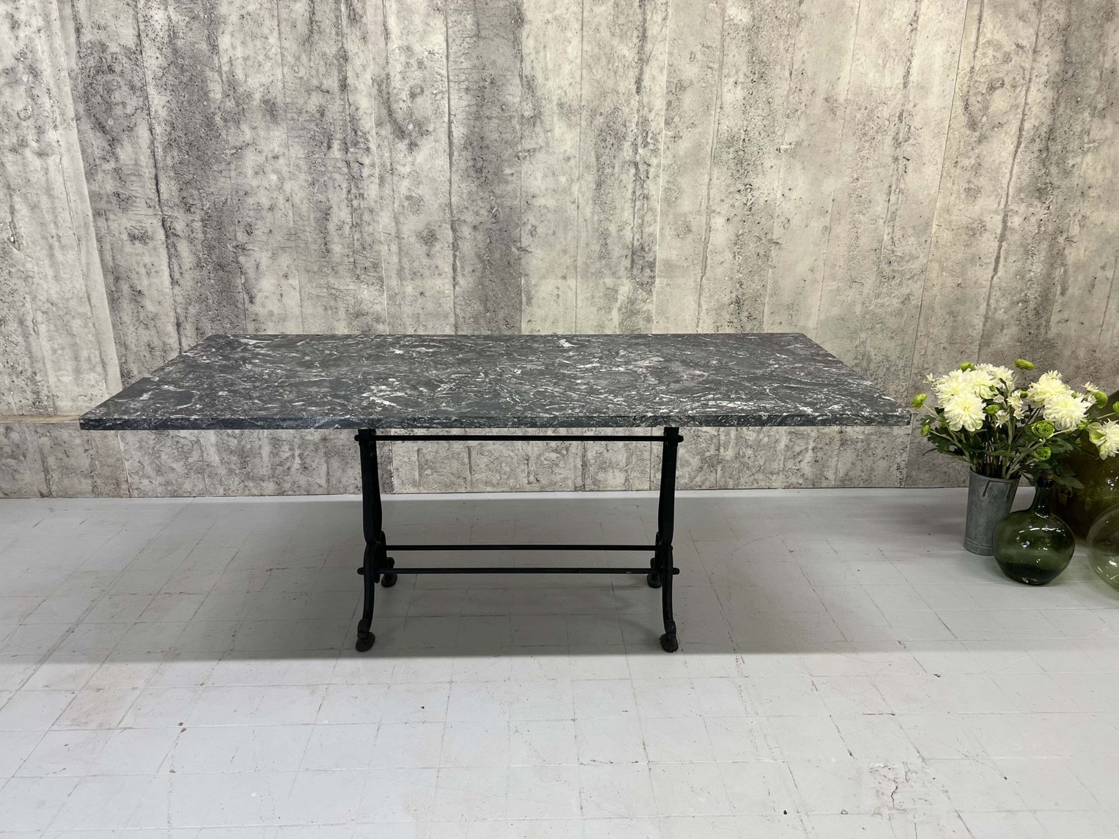 Large French Black Marble And Cast Iron Bistro Table photo furniture