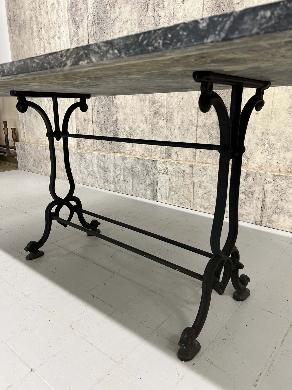 Large French Black Marble And Cast Iron Bistro Table photo vinterior