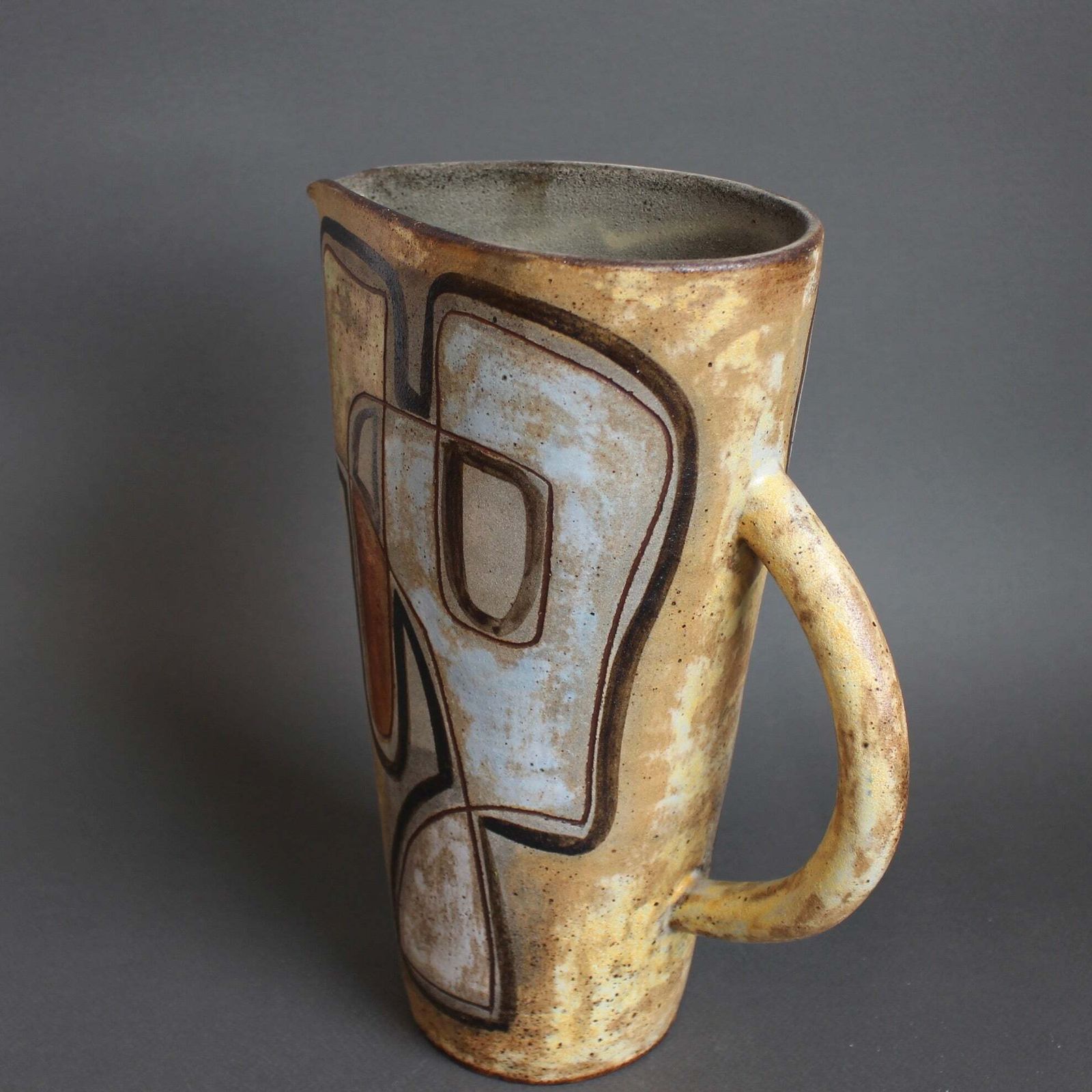 French Vintage Ceramic Pitcher With Abstract Motif By Alexandre Kostanda (Circa 1960s) photo Home Decor
