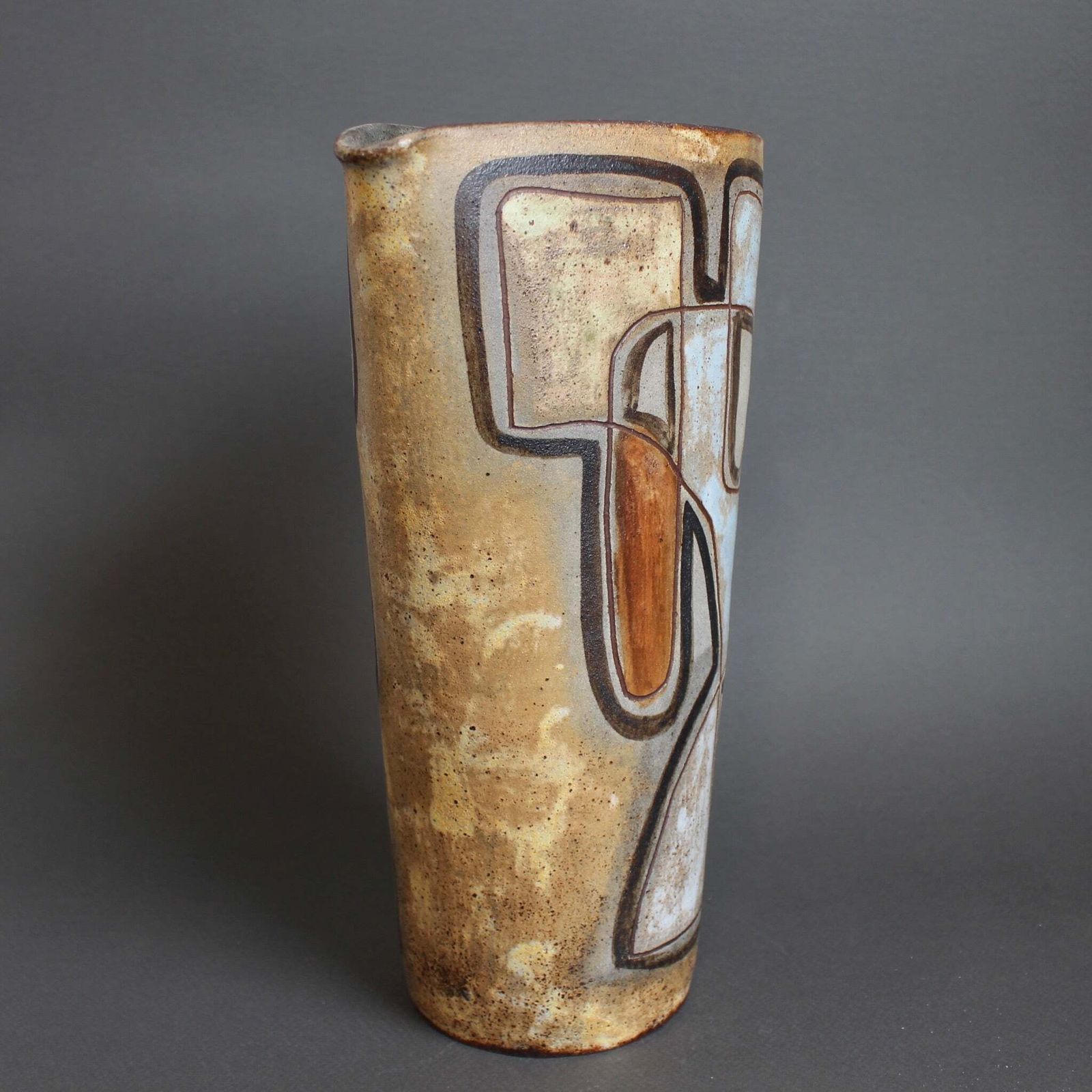 French Vintage Ceramic Pitcher With Abstract Motif By Alexandre Kostanda (Circa 1960s) photo vinterior
